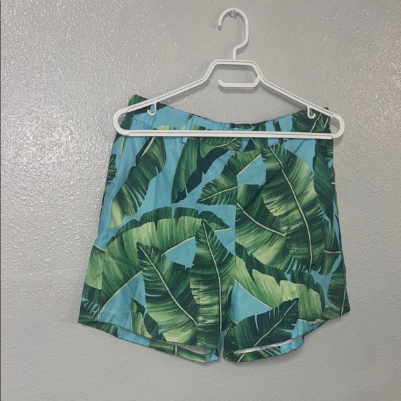 Green and Blue Athletic Shorts with Tropical Leaf Design - Picture 8 of 13